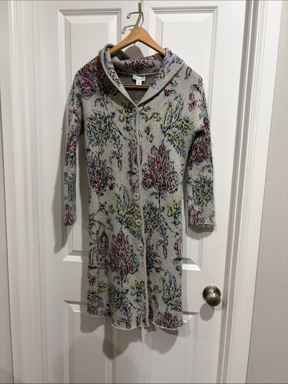 Sundance Cream Floral Knit Button-Front Cardigan Coatigan